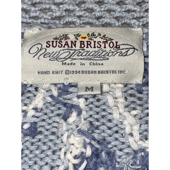 VTG Susan Bristol Cottagecore Floral Crochet Knit Cardigan Short Sleeve Medium - Picture 5 of 13